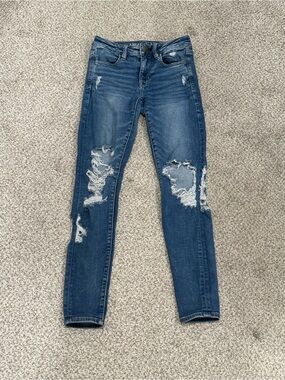 American Eagle Outfitters Distressed Dark Blue Skinny Jeans - Size 10/12 Girls